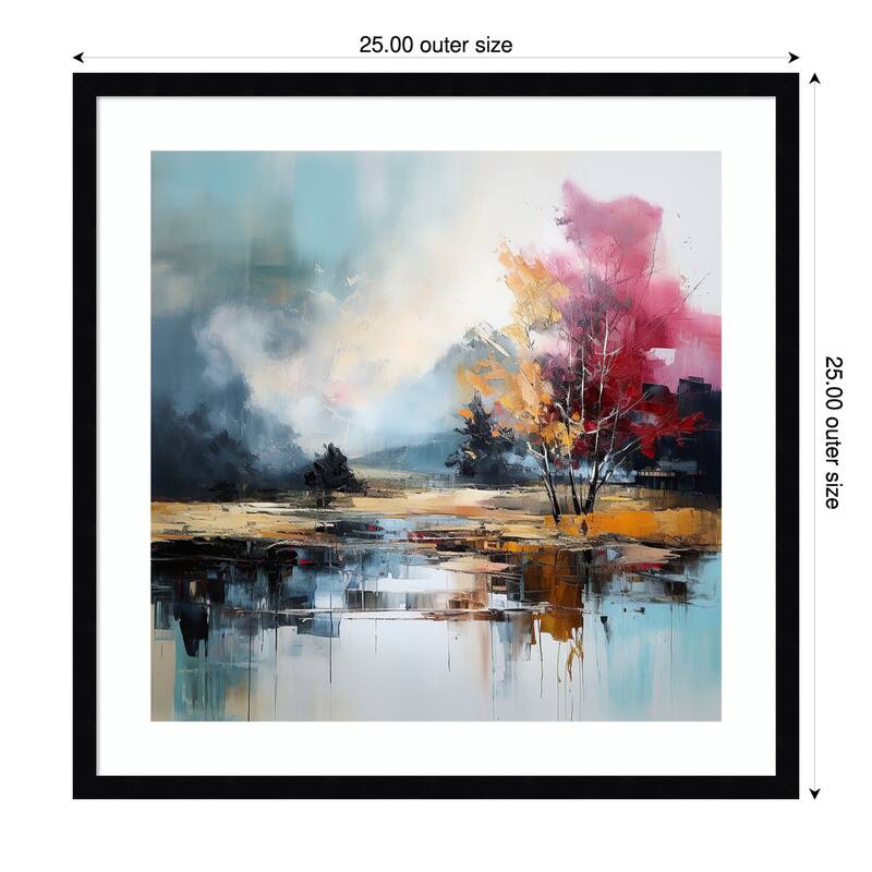 Abstract Reflections of the Landscape by Tradelink inhouse artist Wood Framed Wall Art Print - Svelte Noir Black - 25 x 25 in