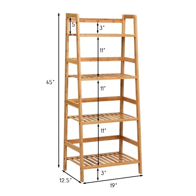 4-Tier Bamboo Ladder Shelf-Natural - 19" x 12.5" x 45" (L x W x H)