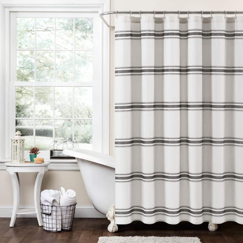 Lush Decor Farmhouse Stripe Shower Curtain - Black