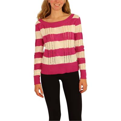 Ecko Unltd. Womens Open Neck Stripe Cable Knit Sweater