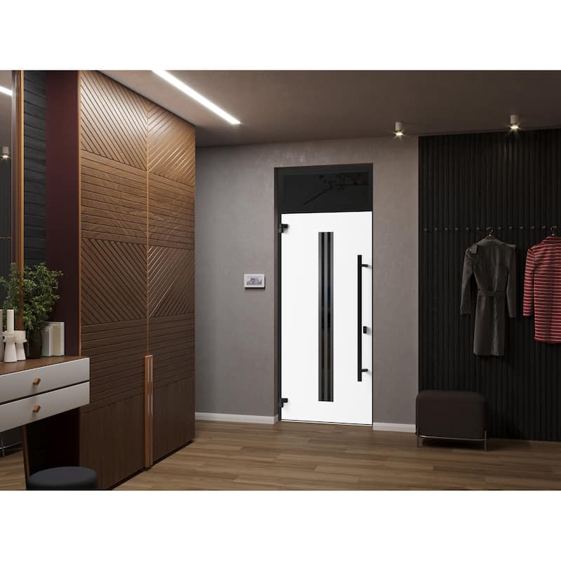 Front Exterior Prehung Steel Door Ronex 1055 Teak Entry Metal Painted W36xH80 Left hand Inswing