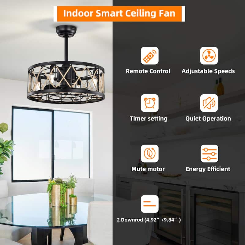 20.4'' 5 ABS Fan Blades, Modern Ceiling Fan with Remote Control, Noiseless Reversible AC Motor for BedrooM