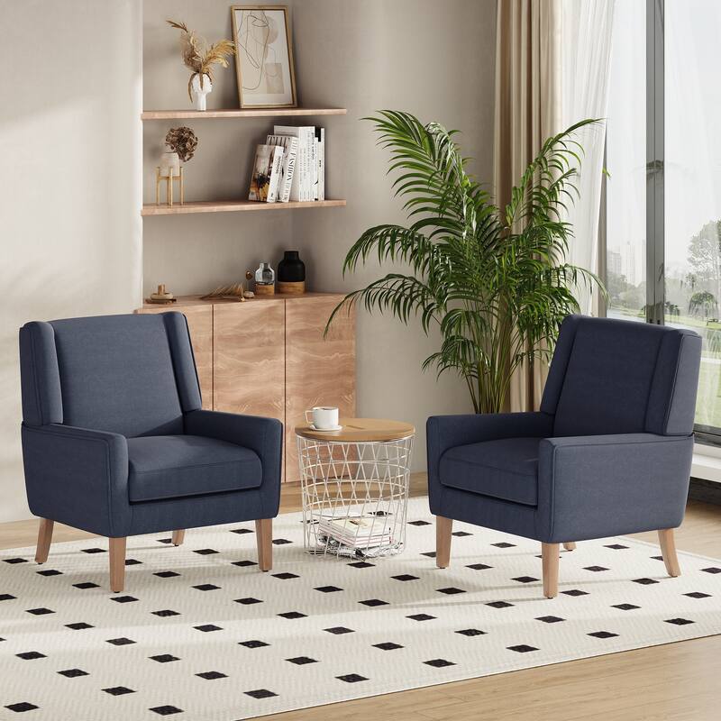 Mid-Century Linen Wing Chair - Tailored Channel Tufting & Walnut Tapered Legs, Compact Accent for Reading Nooks