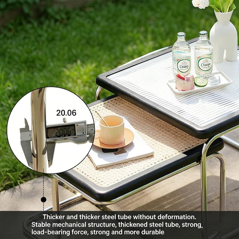 Modern Rattan & Glass Nesting Small Dining Table Black Coffee Tables