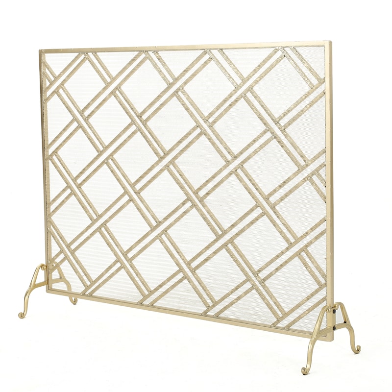 Roomfitters Modern Geometric Fireplace Screen, Single-Panel Design with Stylish Circle Patterns and Durable Mesh