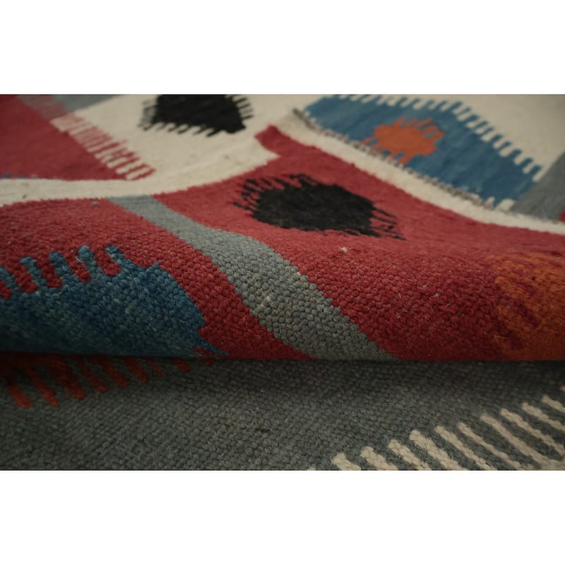 Hand Woven Oriental 100% Wool Carpet Southwestern Modern Greys & Charcoal Kilim Area Rug - 9' 9'' X 6' 7''