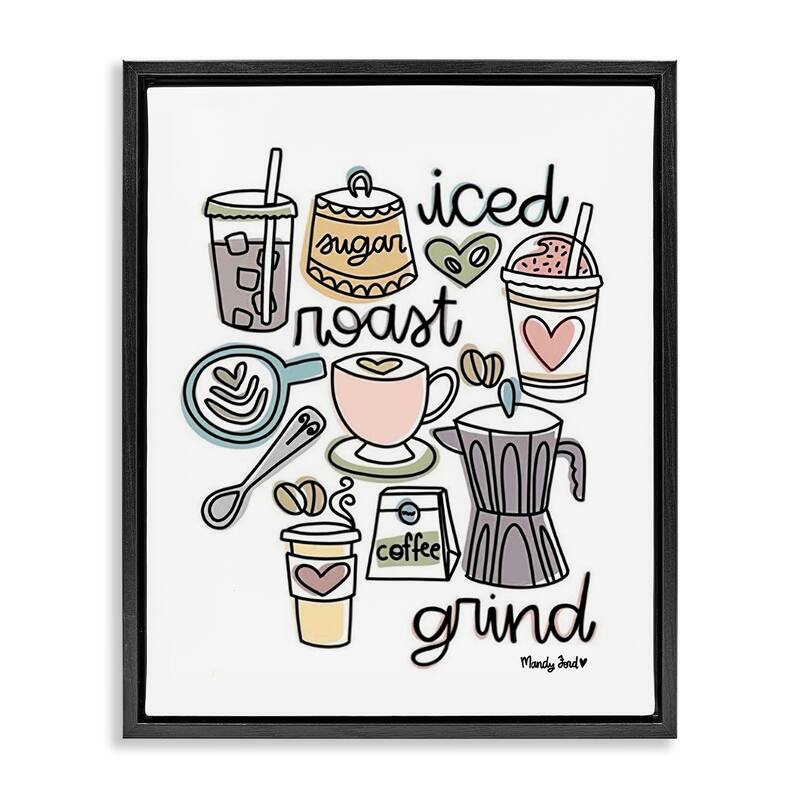 Stupell Various Coffee Types Trend Framed Floater Canvas Wall Art Design By Mandy Ford Art + Illustration - 25 x 31 - Black
