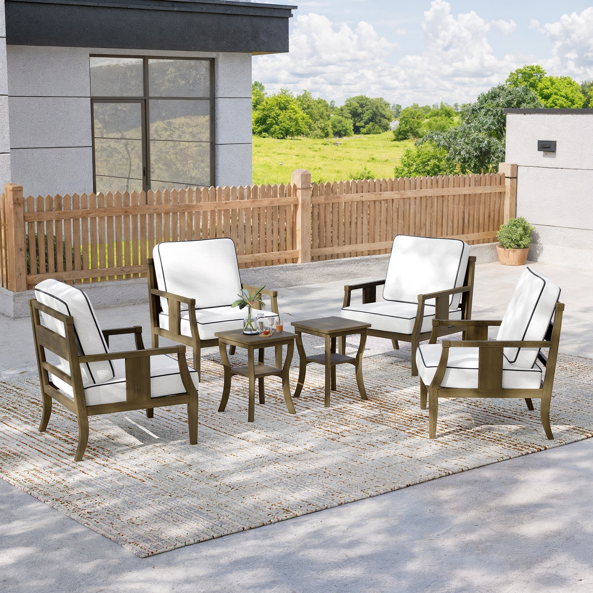 6-piece Outdoor Teak Seating Set Club Chairs with Cushions
