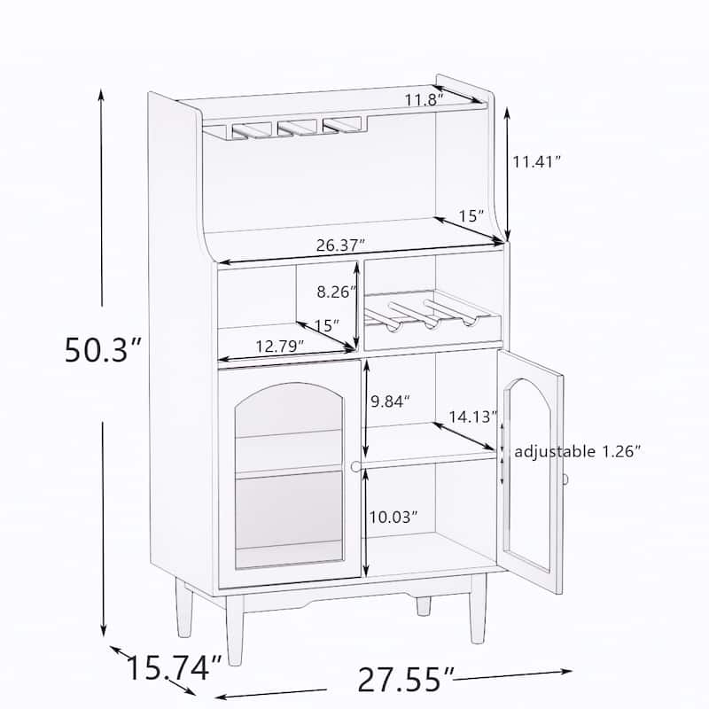 Living Room Wine Cabinet With Removable Rack And Wine Glass Rack,One Cabinet With Glass Doors - White