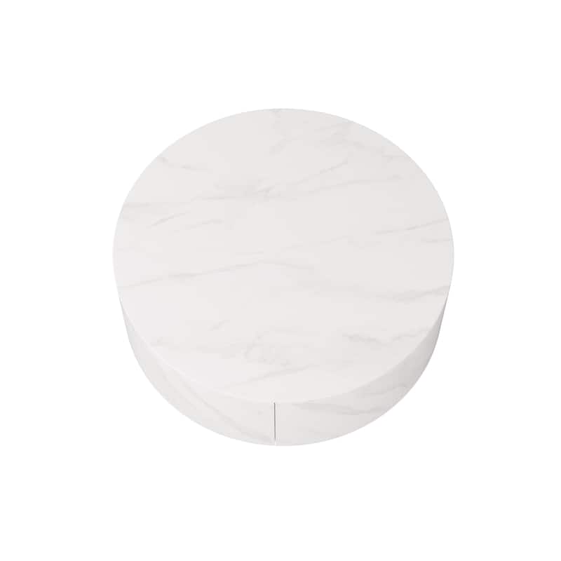 Modern Round Coffee Table with 2 Drawers, Sintered Stone Tabletop and Golden Base