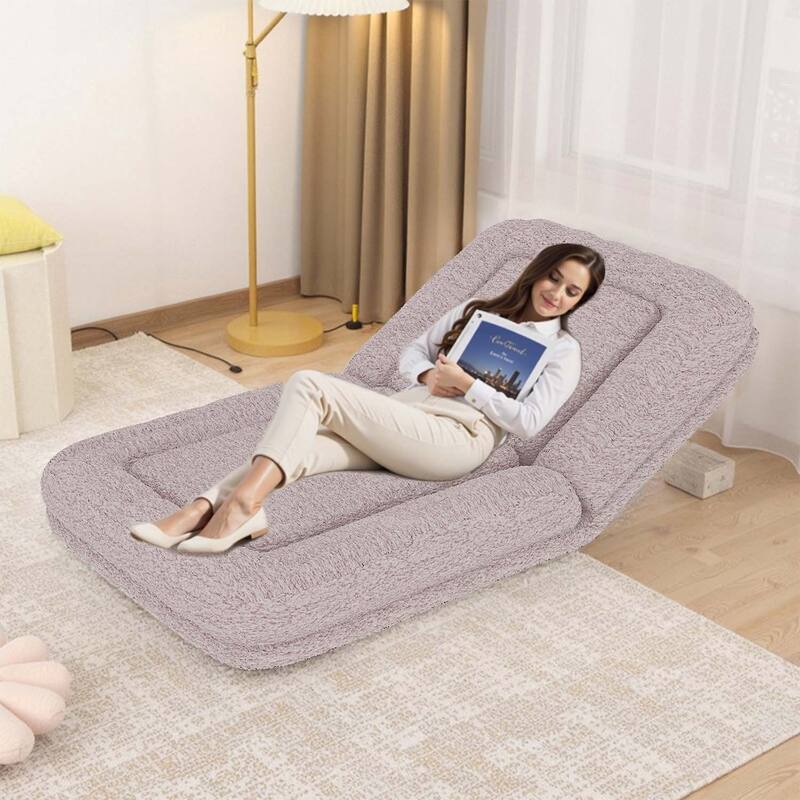 Folding Sofa Chair with 5 Adjustable Positions,Floor Lounge for Gaming,Meditation,and Relaxation - Pink EPU-Teddy