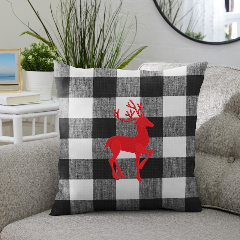 Deer Buffalo Plaid Indoor/ Outdoor Pillow, 18 in x 18 in