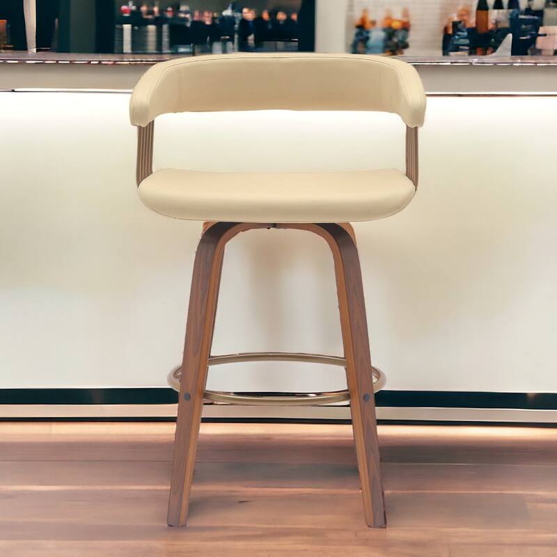 Modern Faux Leather Swivel Bar Stool with Full Back and Bucket Seat