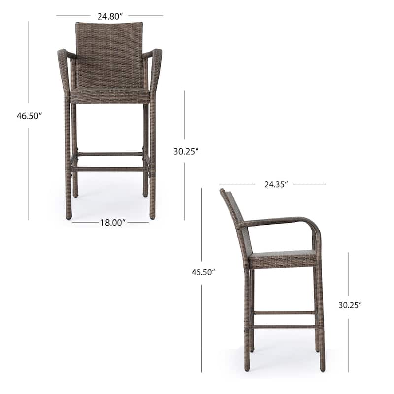 Drip Outdoor Barstool Chair Set of 2, Brown PE Rattan Woven and Iron