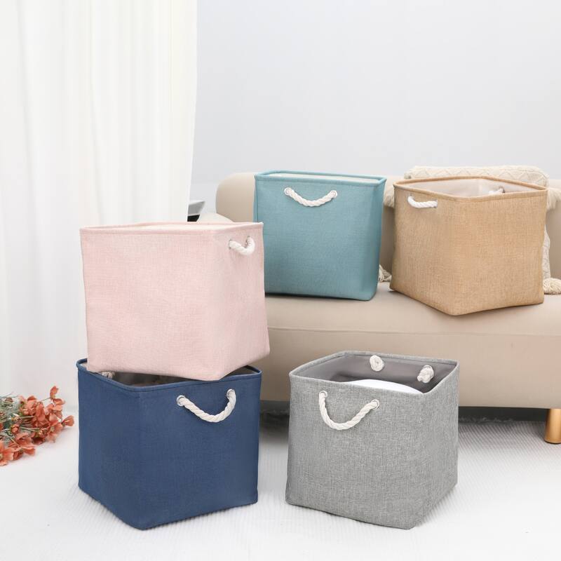 13 Inch Square Fabric Collapsible Storage Basket Bin with Handle, Storage Cube for Shelves Closet Organizing Clothes Books