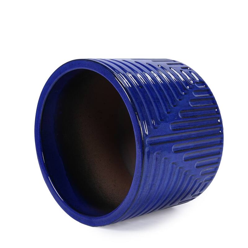 Anmytek Ceramic Round Planter with Drainage for Indoor Outdoor