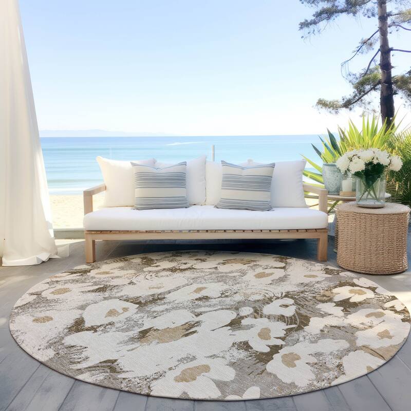 Machine Washable Indoor/ Outdoor Modern Daisy Chantille Rug