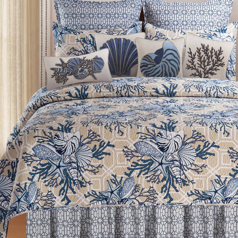 Indigo Sound Coastal Beach Cotton Quilt Set - Reversible and Machine Washable