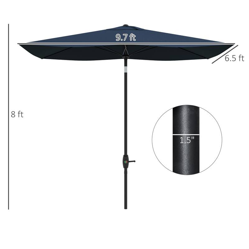 6.5' x 10' Rectangular Market Umbrella, Patio Outdoor Table Umbrella with Crank and Push Button Tilt
