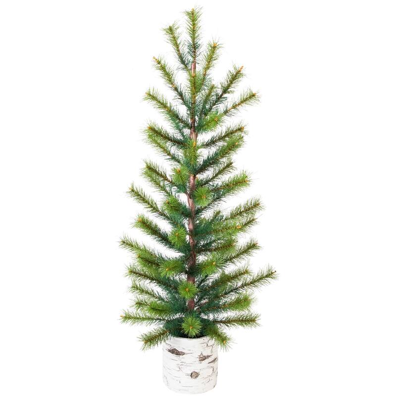 Slim Pine Artificial Christmas Tree in Birch Wood Pot - 36" - Unlit - 3 Foot