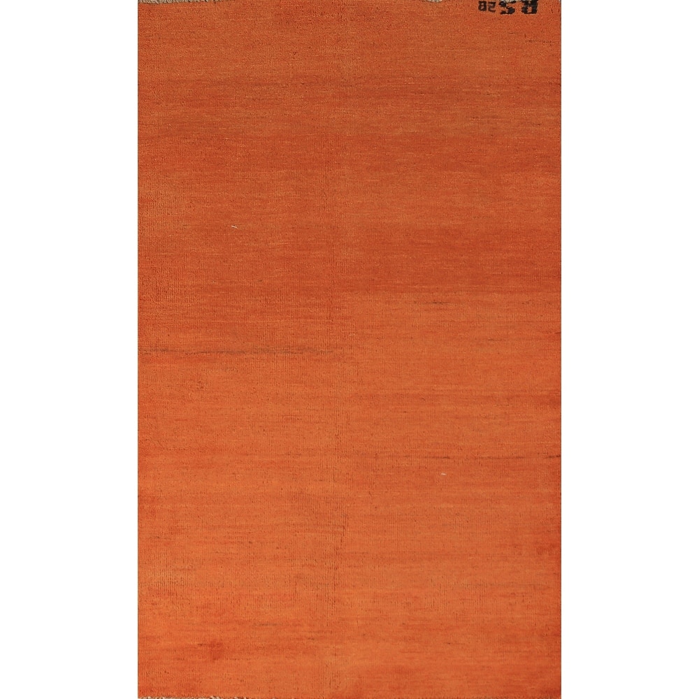 Orange Gabbeh Oriental Runner Rug Handmade Wool Carpet - 3'3" x 6'6"