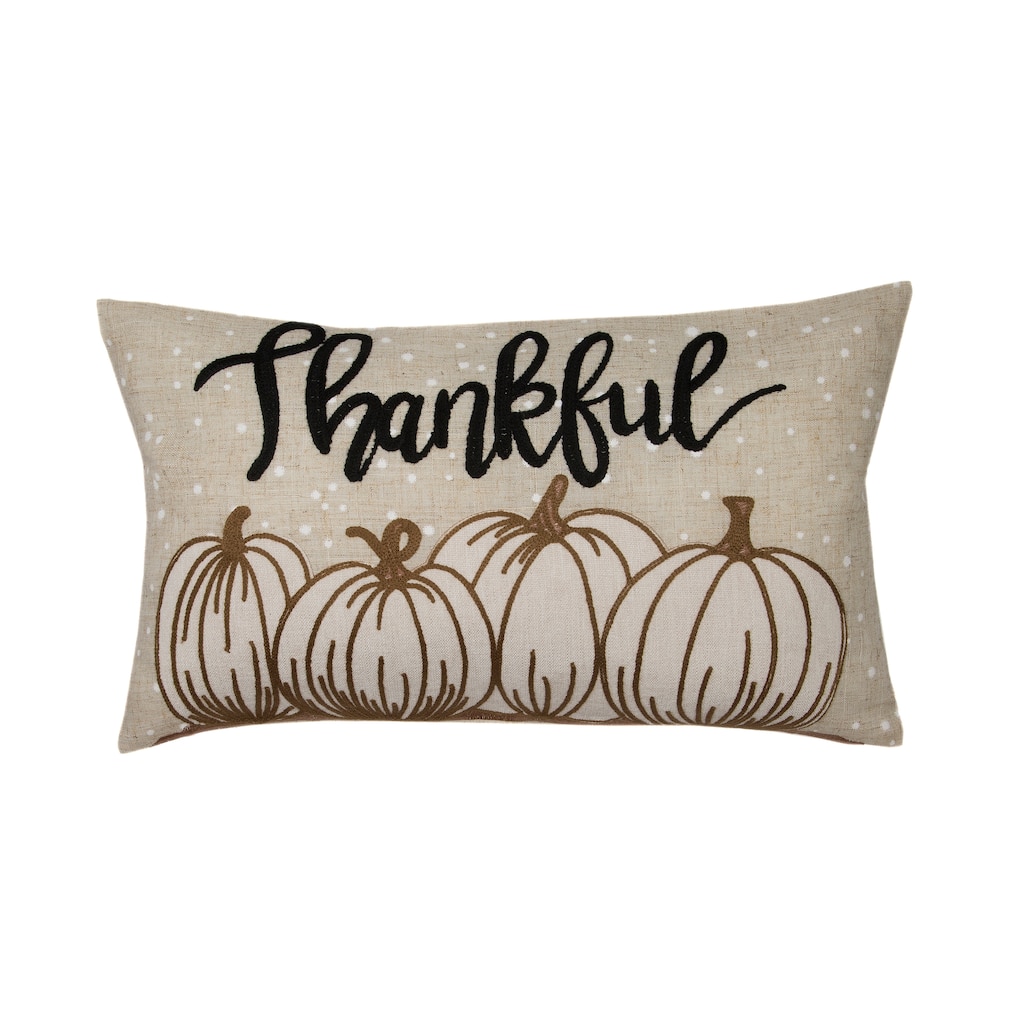 Thankful Pumpkin Applique Harvest Pillow 12" by 20"