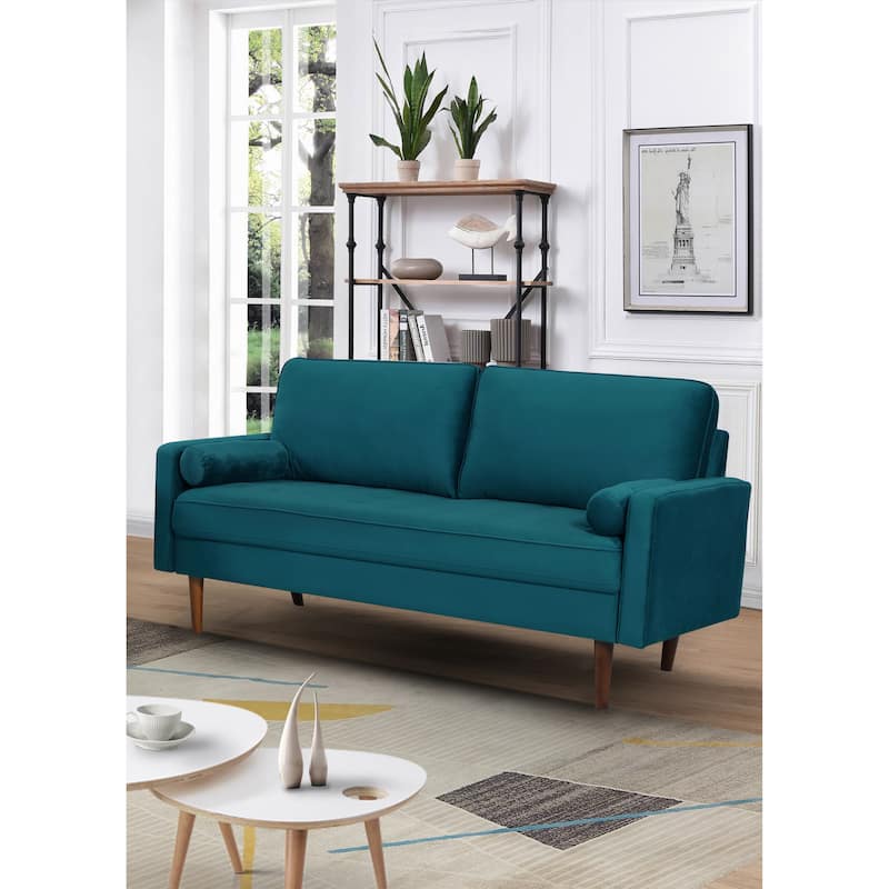 US Pride Furnitirue 70''W Tapered-Leg Velvet Sofa - Greenish Blue