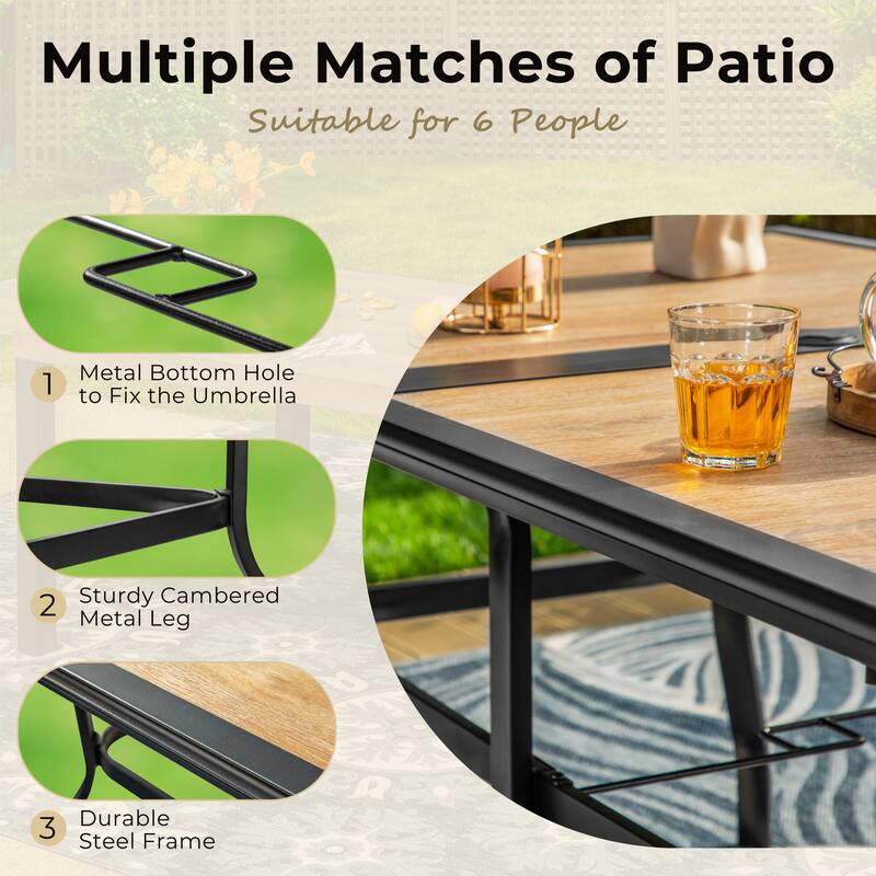 MAISON ARTS Patio Dining Set , 4/6 Textilene Rocking Chairs and 1 Wood-like Table with Umbrella Hole - 37"(L) x 37"(W) x 28"(H)