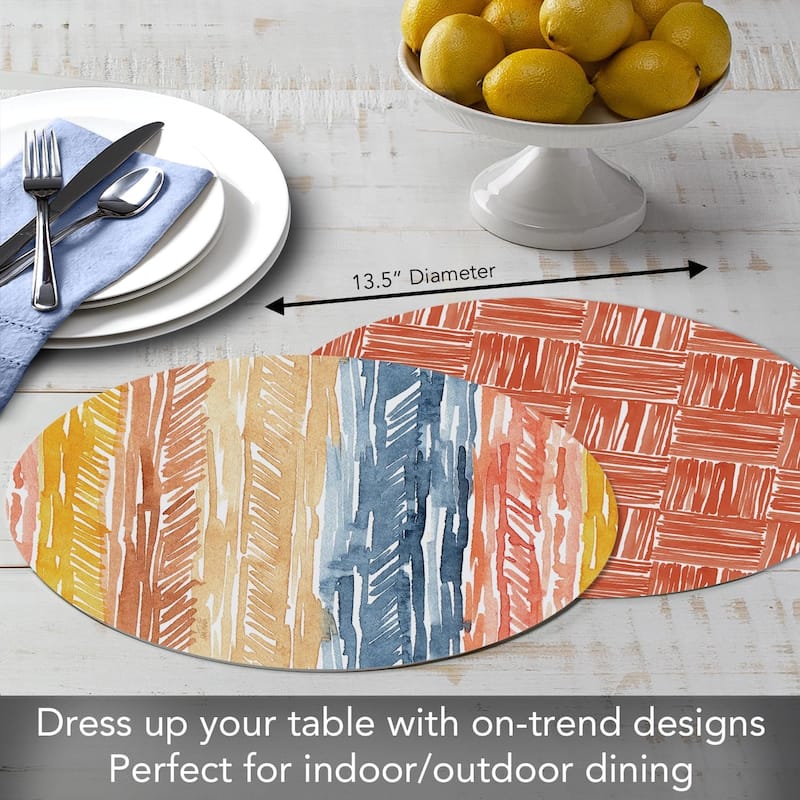 Pattern Flair 4 Pack Round Reversible Easy Care Flexible Plastic Placemats Made in The USA Reversible Flexible Wipes Clean