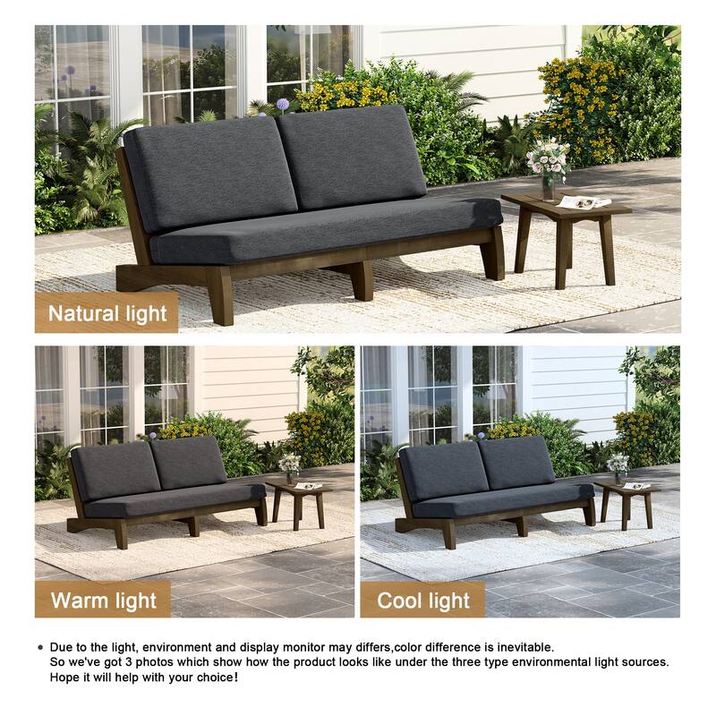 2-Piece Casual Teak Outdoor Patio Sofa Set with Side Table