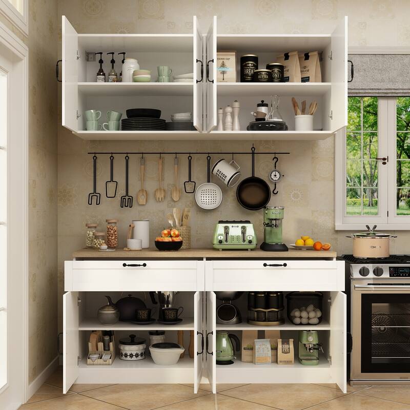 2 Piece 63" Wooden Garage Storage Cabinet Kitchen Sideboard Pantry