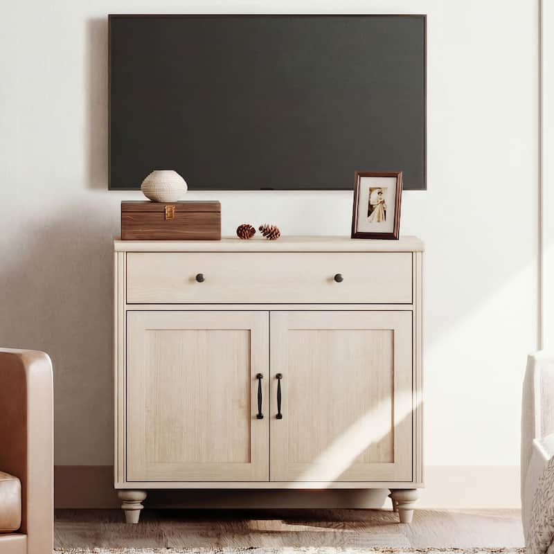 Farmhouse TV Stand for 75 inch TV, TV Console with Storage - 34inch - Beige