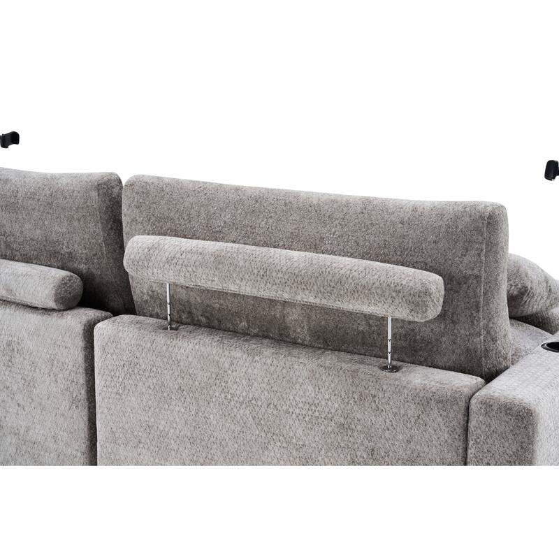 Chenille Single Sofa Chair Chaise Lounge with Phone Holder, Upholstered Recliner Sleeper Sofa Bed for Living Room