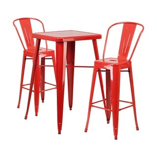 Shop Offex Red Metal Indoor Outdoor Bar Table Set With 2 Barstools