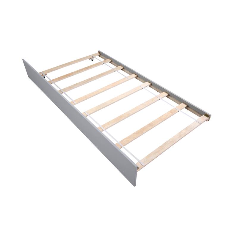 Space-Saving Twin Bed with Trundle, Platform Frame, Headboard, and Footboard, Grey