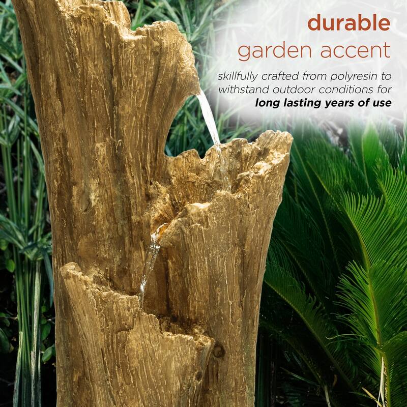 Alpine Corporation TZL210 39 Outdoor 3-Tiered Aged Log Water Fountain with LED Lights Garden Water Feature