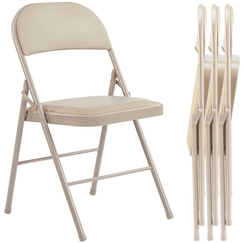Rossetta Refined Style Set of 4 Leather-Padded Folding Chairs, Quick-Folding & Space-Saving