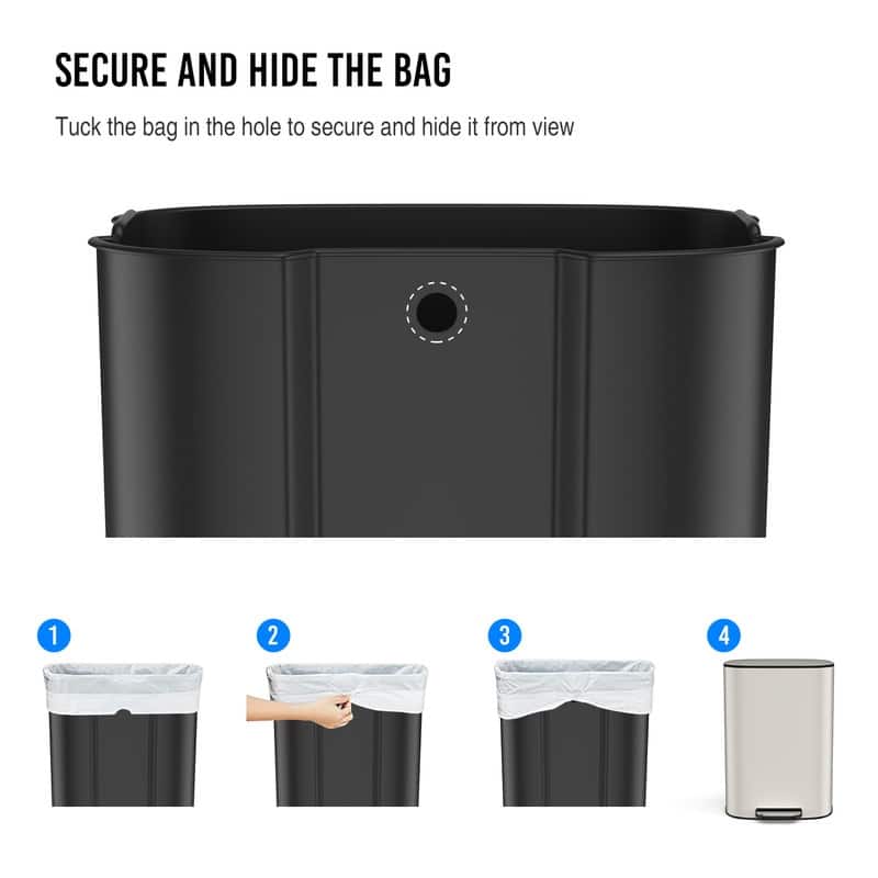 Black Grey 13 Gallon 50L Step-on Kitchen Trash Can with Soft Close for Home,Office