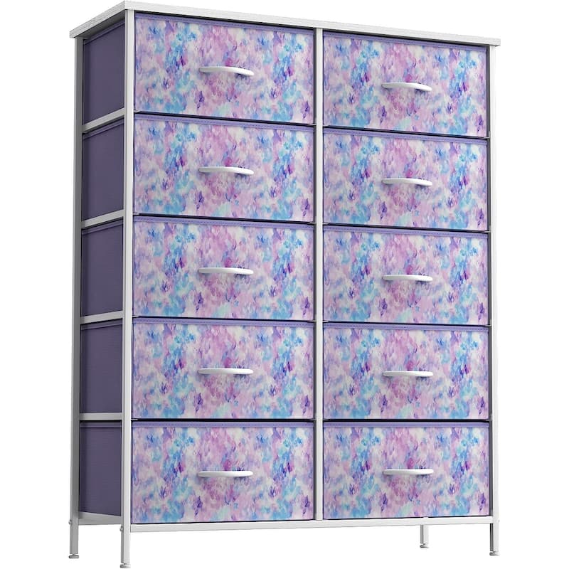 Dressers for Bedroom with 10 Drawers, Chest of Drawers for Bedroom - Tie-Dye Purple - 10-drawer