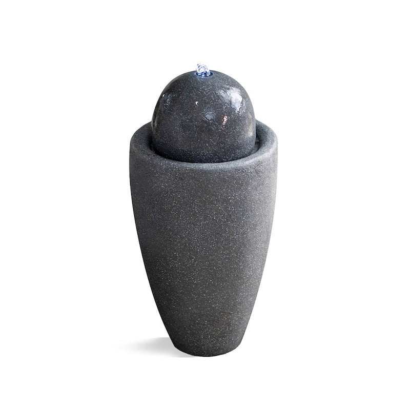 XBrand 25.98"H Modern Round Stone Textured Sphere Water Fountain w/LED Lights, For Indoor/Outdoor, Ball Water Fountain - Grey