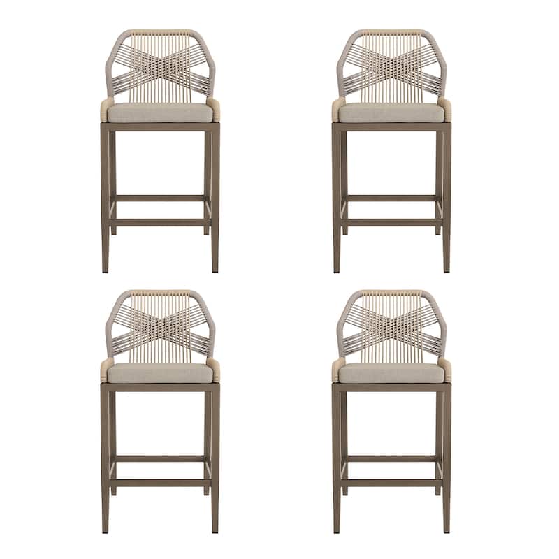 Modern Aluminum Twill Woven Outdoor Bar Stool, Counter Height Chair with Back and Cushion - 40.6"H