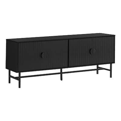 Contemporary 60-Inch TV Console, Black Laminate & Metal Frame, Storage Cabinet with Wire Management for Living Room