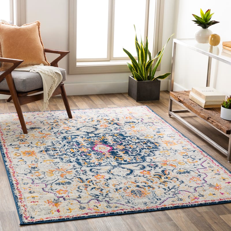 Livabliss Devonshire Distressed Boho Medallion Area Rug - 7' 10" x 10' - Navy/Beige
