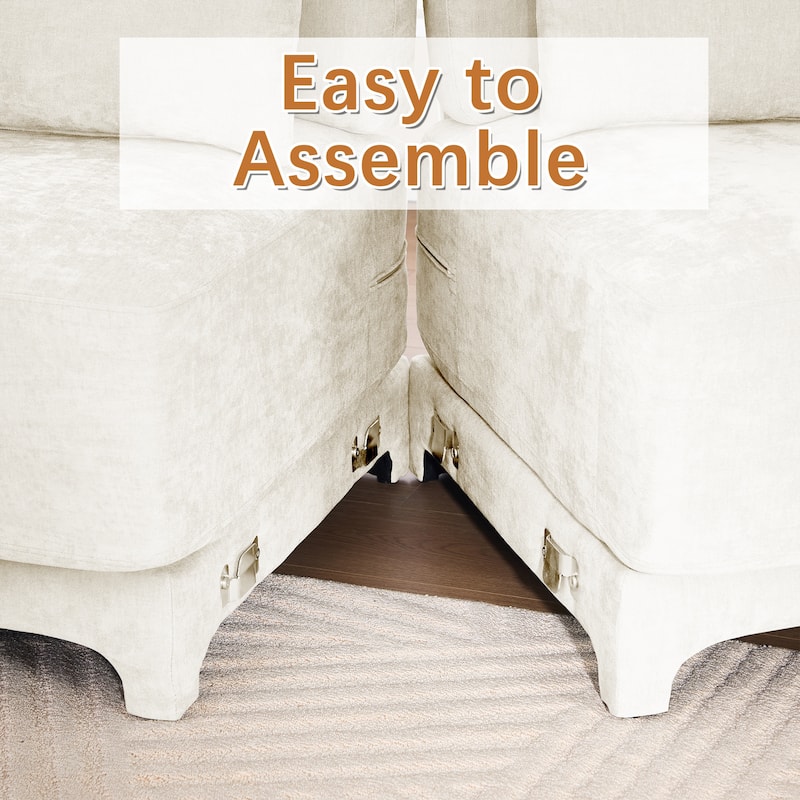 GDFStudio- Isolde Chenille Three-Seater Sofa with 2 Ottoman