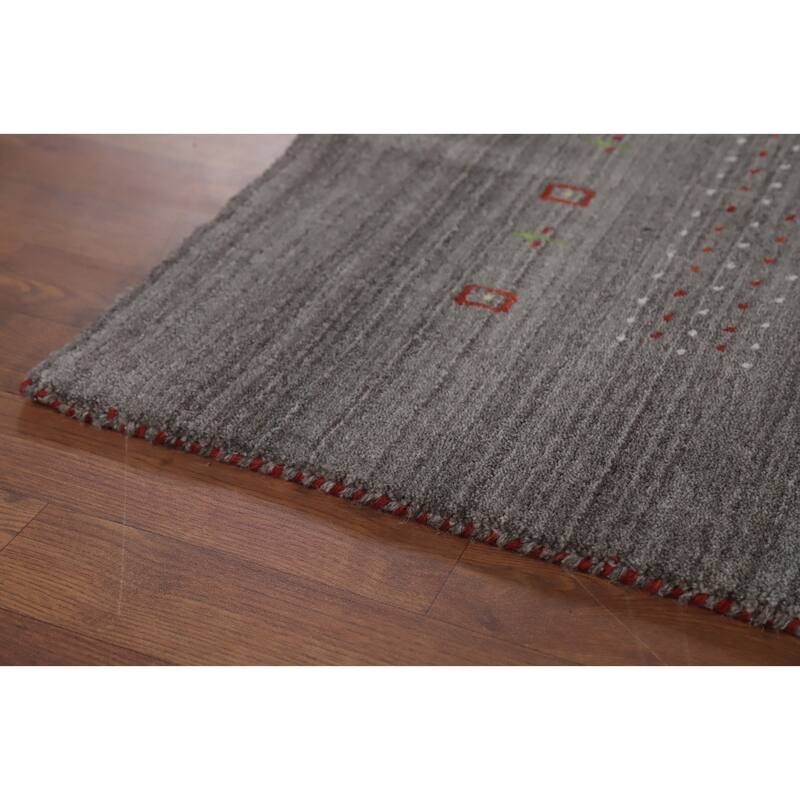 Hand Knotted Oriental 100% Wool Carpet Tribal Animal Pictorial Greys & Charcoal Gabbeh Area Rug - 9' 10'' X 7' 11''