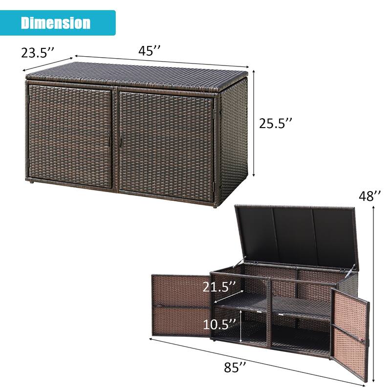 Costway 88 Gallon Garden Patio Rattan Storage Container Box Bin Shelf - See Details