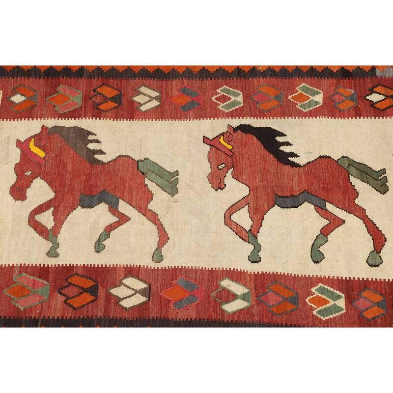 Kilim Qashqai Persian Vintage Area Rug Hand-Woven Beige Wool Carpet - 4'8"x 8'1"