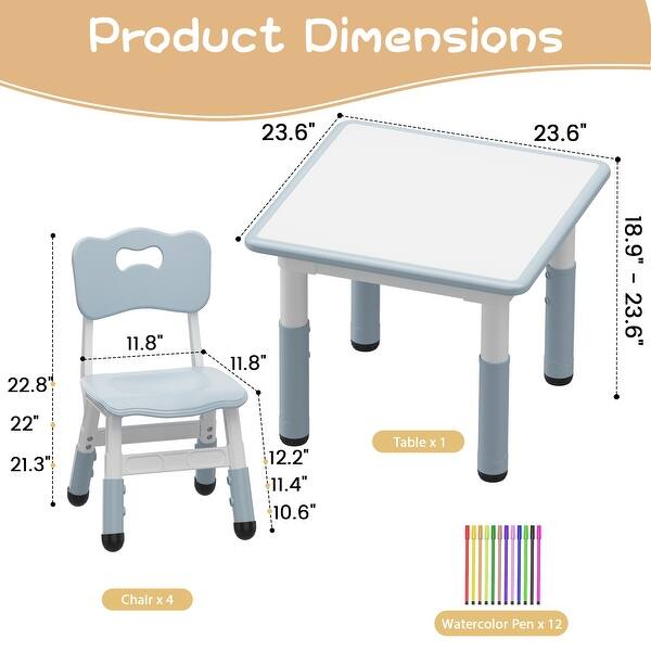 Toddler Table and 4 Chairs Set Graffiti Desktop Height Adjustable - Bed ...