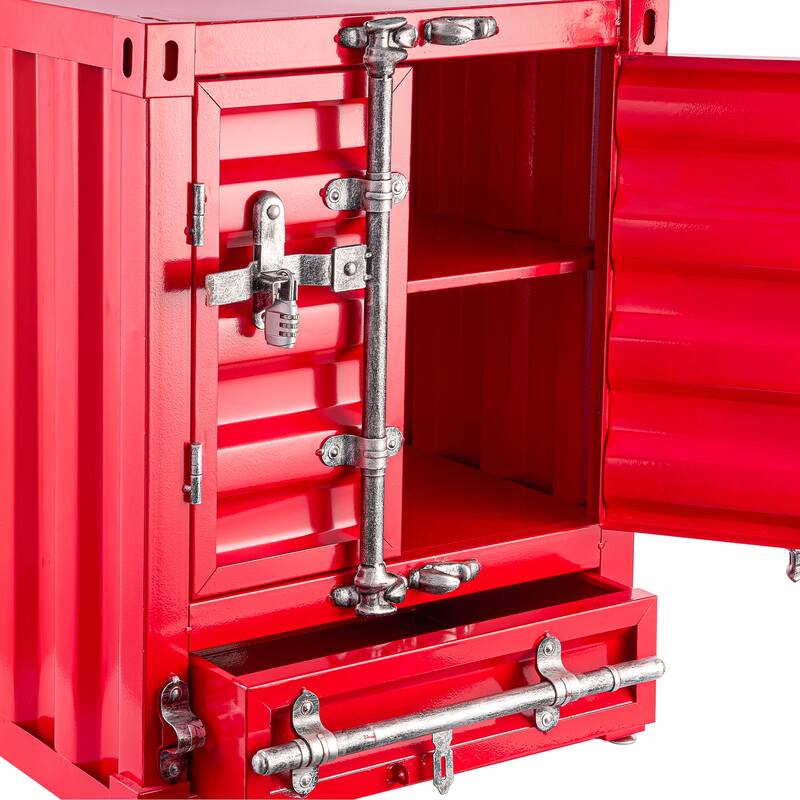 Industrial Container Nightstand Retro Bedside Storage Cabinet with Door