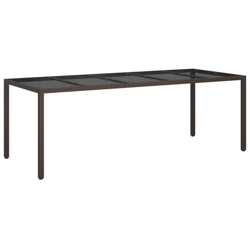 vidaXL Patio Table Outdoor Garden Dinner Table Tempered Glass and Poly Rattan - 98.4 x 39.4 x 29.5 in